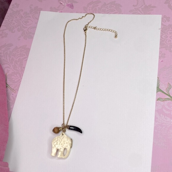 🌹 Set of 2 🌹 White Gold Elephant Pendant Necklace w/ Charms & Gold Toned Choker🌹 - Picture 10 of 16